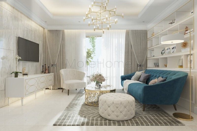 Thiết kế kệ vi vi đơn giản, tone màu trắng tinh khôi giúp làm nổi bật các đường nét trạm khắc tinh xảo